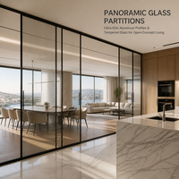 Fabricant de portes en verre à cadre fin en aluminium, cloison en verre trempé sur mesure pour bureau, hôtel, appartement