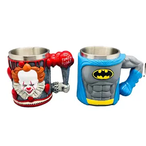 Nueva taza de acero inoxidable de resina de héroe murciélago Caballero de dibujos animados taza de Joker tazas artesanales de resina de acero inoxidable