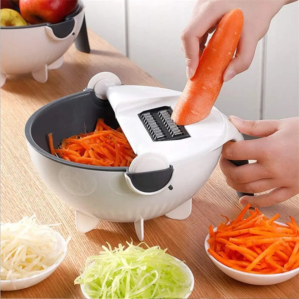 Multifunction Rotate Vegetable Cutter with Drain Basket Vegetable Onion Chopper Veggie Shredder Grater Portable Slicer Kitchen