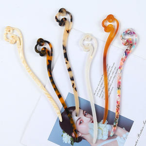 Qiporselen grosir stik garpu rambut asetat jepit rambut pola awan Vintage untuk aksesori rambut wanita - Product Image 2