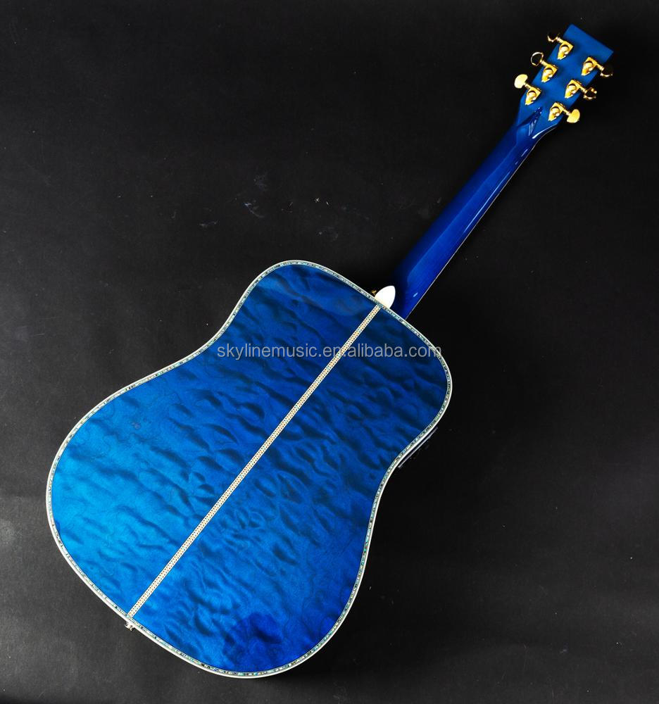 アコースティックギター キルテッドメイプル Quilted Maple Blue Acoustic Guitar - 41 Inch Handmade Solid Wood
