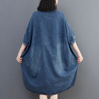 Robes évasées personnalisées solides à manches courtes et mi-longues, longueur genou, col rabattu, amples, asymétriques, en denim, en coton, surdimensionnées, pour femmes