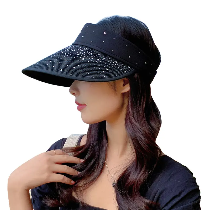Starry Sky Diamond Sun Hat Women's Fashionable Versatile Outdoor Summer Foldable Sun Protection Made of Fleece and Silk