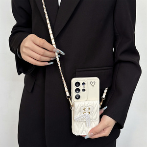 Étui portefeuille <span class=keywords><strong>de</strong></span> luxe en cuir texturé avec imprimé cœur <span class=keywords><strong>Kawaii</strong></span> et nœud, pour <span class=keywords><strong>Samsung</strong></span> Galaxy S26 Ultra S25 S24 A56, avec sangle chaîne bandoulière - Product Image 6