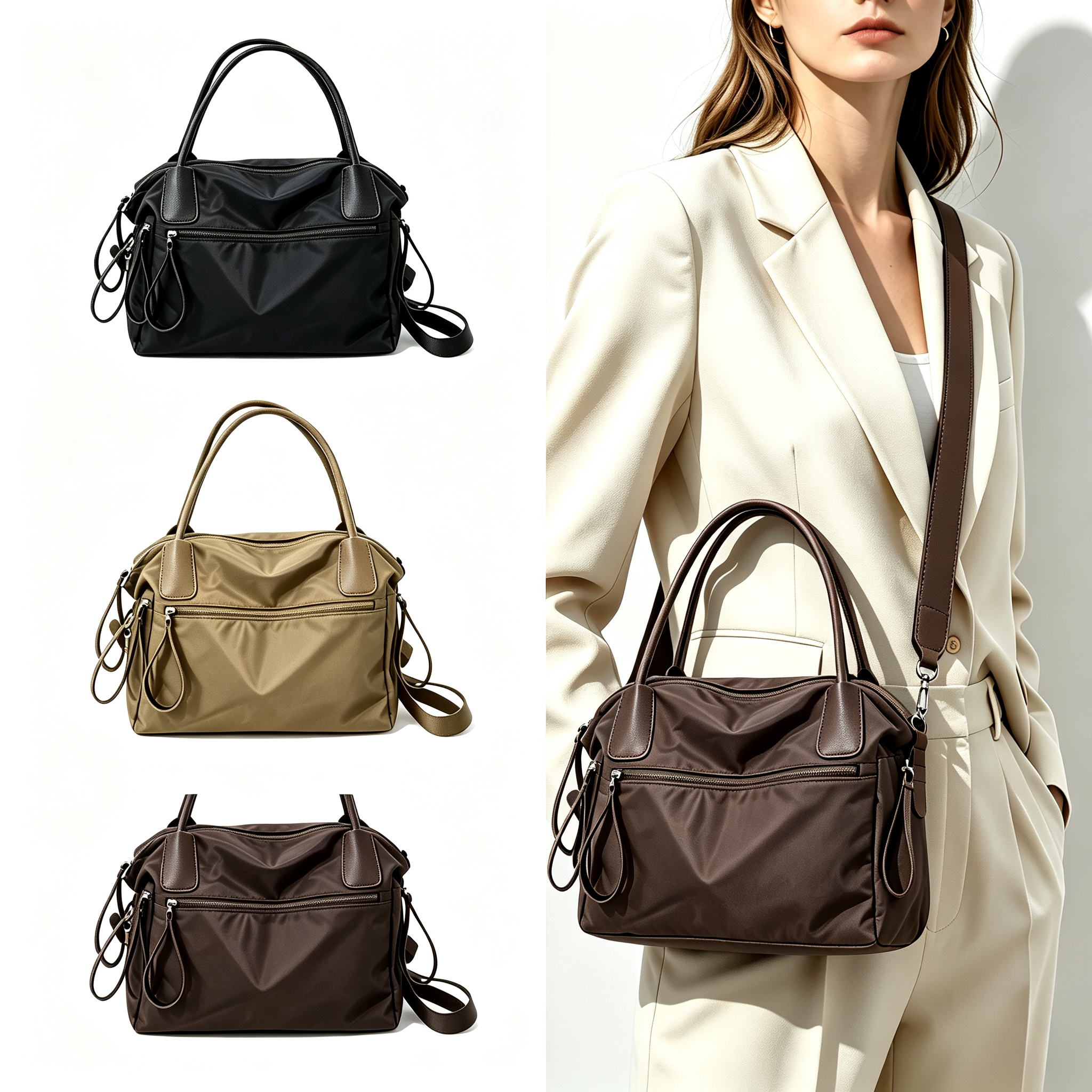 Nylon Large Capacity Zipper Handbag Shoulder Underarm Bag