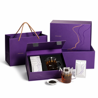Coffret Cadeau de Thé de Luxe Violet avec Accessoires de Thé, Emballage Écologique, Thé aux Fleurs de Jasmin, Service de Conception de Logo Personnalisé