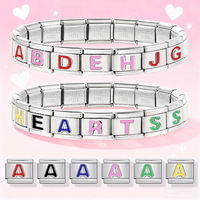 Bracelets à breloques italiens en acier inoxydable, bracelets coulissants, 26 breloques lettres anglaises A-Z, bijoux de mode DIY