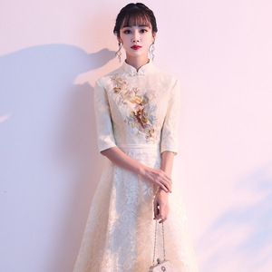 Chinese Style Cheongsam Long Dress Women Party Traditional Embroidery A Line 3D Pattern Elegant Occasion Wear - Product Image 3
