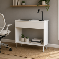 Console d'appoint moderne blanche avec tiroir et rangement ouvert, meuble d'appoint à pieds métalliques pour salon