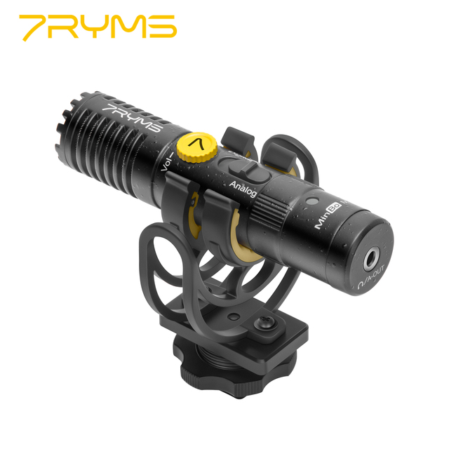 7Ryms Super Cardioid Digital&Analog Dual-mode Shotgun Mic MinBo M1 Wired Noise Cancelling Metal 3.5mm/USB-C Real-time Monitor