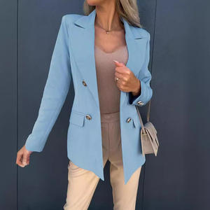 <span class=keywords><strong>Blazer</strong></span> Largo de Mujer, Estilo Europeo Americano, Nuevo para Primavera y Otoño, Traje Cruzado con Botones, Doble Botonadura, Color Sólido - Product Image 3