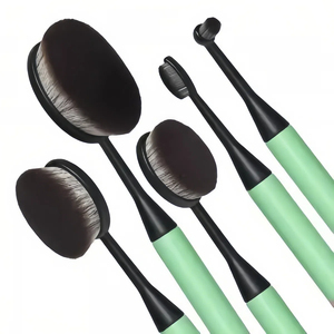 YRX Beauty Oval <b>Makeup</b> <b>Brush</b> Set 5pcs Super Soft Synthetic <b>Brushes</b> For Foundation Blending Special Plastic Handle <b>Makeup</b> <b>Brush</b> - Product Image 2