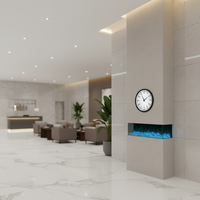Cheminée électrique moderne au design nouveau, style décoratif, flamme personnalisable, LOGO, 3 côtés, avec panneau latéral en verre pour la maison et l'hôtel