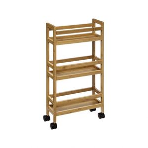 3 Tier Bamboo Kitchen & Bathroom Wheeled Trolley Island Utility Cart Removable Wood Shelves Multi-functional Food Storage Rack - Product Image 5