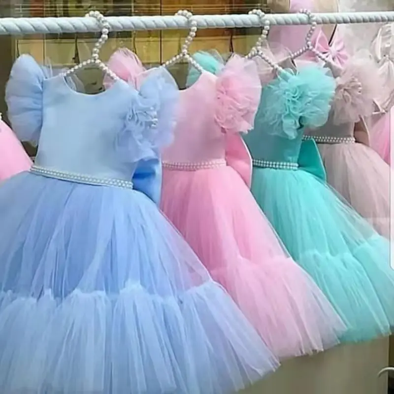 MQATZ Nova Chegada Único Jacquard Elegante Vestido De Meninas Do Bebê Estoque Puffy Crianças Frock Menina Vestido De Tule L5293