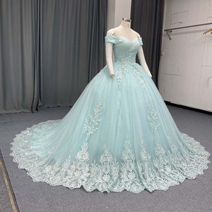 Robe de Quinceañera de maternité bleu clair Lsany287 avec appliques en dentelle, tulle à paillettes argentées, robe de bal, corsage en cœur et ourlet festonné - Product Image 2