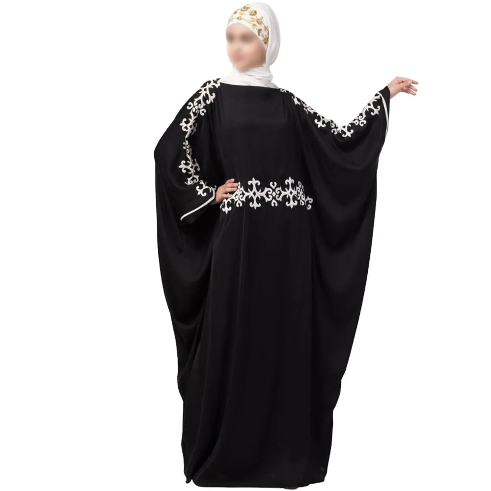 Abbigliamento islamico di alta qualità Ramadan Eid Abayas ricamo floreale stile caftano abiti lunghi musulmani neri Dubai Hijab Abaya