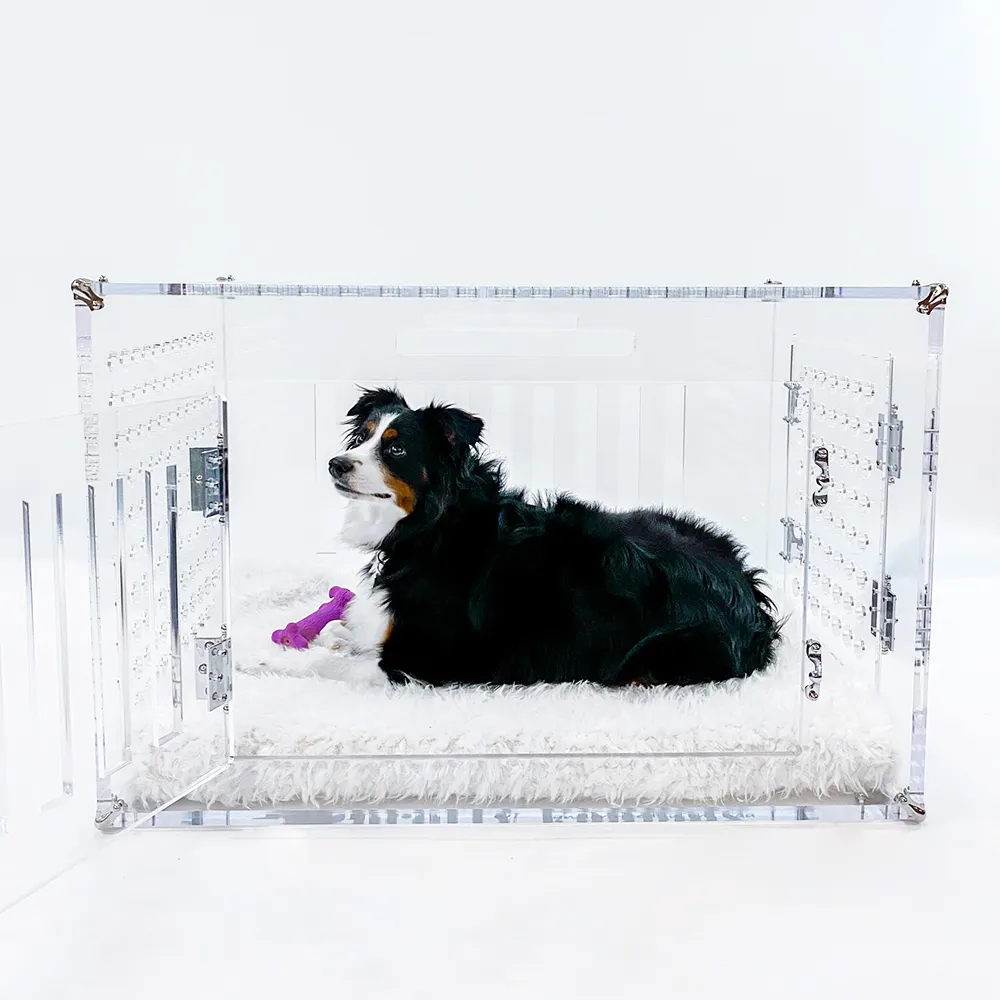 pet accessories supplier clear pet kennel custom lucite acrylic dog crate house with locking
