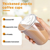 Lot de 1000 gobelets en plastique PET transparents jetables de 500 ml (16 oz) à fond rond, en forme de U, pour café glacé, avec couvercles à bec verseur