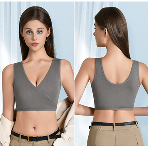 Cotton Thin Molded Cup <strong>Nursing</strong> Bra Wireless Fixed Straps Crisscross Maternity Breastfeeding <strong>Vest</strong> - Product Image 5