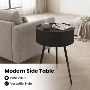Modern Round <b>Side</b> <b>Table</b> Metal Top Black Finish Living Room <b>Sofa</b> <b>Table</b> - Product Image 1