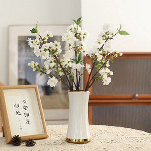 Artificial Cherry Blossom Branches <b>Plastic</b> Silk Flowers Single Piece Porcelain Vase Wedding Home Decor Living Room <b>Table</b> - Product Image 1