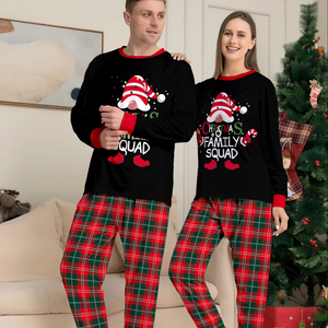 Atacado de Fábrica: Novo Conjunto de Pijamas de Gnomo Xadrez Vermelho e Verde Térmico para Família, Pijamas de Natal com Cós Elástico e Fecho Frontal - Product Image 1