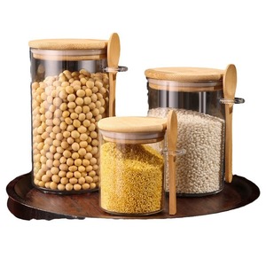 Snack Storage Jars With <b>Bamboo</b> Lid 200ML 550ML 700ML Cylinder Airtight Dry Goods Tea Coffee Bean <b>Container</b> - Product Image 2