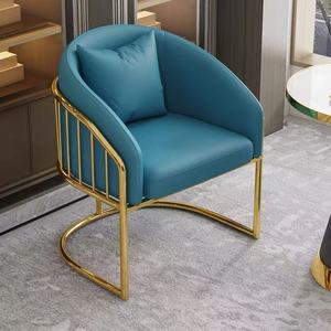Luxury PU Salon Guest <b>Chair</b> Gold Vertical Bar Armrest Curved Sled Base With <b>Throw</b> Pillow For Nail Beauty Salon Spa - Product Image 4