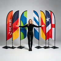 Drapeau publicitaire personnalisé en sublimation couleur, double face, en tissu occultant, avec mât en aluminium en option