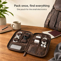 Sac organisateur d'accessoires numériques en cuir Crazy Horse, pochette de voyage multi-compartiments pour câbles, chargeur, batterie externe, écouteurs
