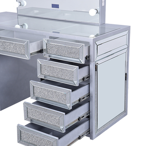 Элитный дизайнерский туалетный столик OEM с подсветкой, из экологичного стекла и хрусталя, настенный, традиционный, для спальни и ванной, с ящиками для макияжа, из МДФ - Product Image 3