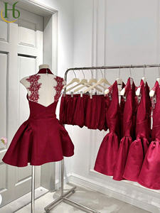 Minivestido Rojo Halter con Cuello en V y Panel de Encaje, Minivestido de Fiesta Halter con Cuello en V de Vietnam, con Panel de Encaje, Plisado, Línea A, Cintura Alta - Product Image 4