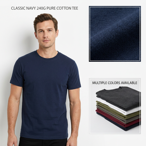 Camiseta de Algodón Grueso de 230 g/m² con Logotipo Personalizado, Talla Europea, Oversize, Lisa, para Hombre, de Alta Gama, 100% Algodón, Color Azul Marino - Product Image 2