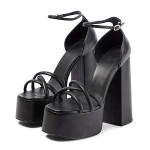 Personnalisé 2024 <span class=keywords><strong>à</strong></span> la mode noir en cuir PU bout ouvert croix <span class=keywords><strong>à</strong></span> lanières boucle sangle chaussures <span class=keywords><strong>à</strong></span> talons hauts personnalisé femmes plate-forme grosses sandales - Product Image 1