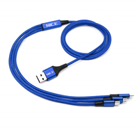 Cadeaux promotionnels et d'entreprise, câble de charge USB en nylon 5 en 1 |   Logo personnalisé |   Type C, Micro, IOS |   Chargeur de téléphone multi-ports