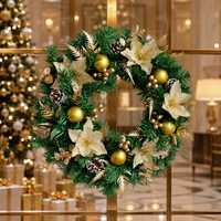 Karangan Bunga Natal Dekorasi Natal Rangkaian Bunga Natal Premium Emas Pinecone Floral Dekorasi Rumah Hotel Pemasok Grosir