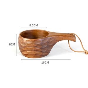 كوب خشبي للتخييم كوب أكاسيا من الخشب الصلب كوب تخييم تصميم إسكندنافي طبيعي مع شريط جلدي - Product Image 6