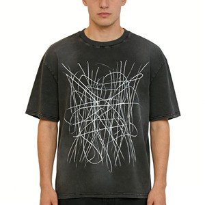 <span class=keywords><strong>T</strong></span>-shirt à manches courtes surdimensionné délavé foncé, imprimé abstrait, graphique décontracté, coupe ample, en coton, vintage, délavé, streetwear - Product Image 3