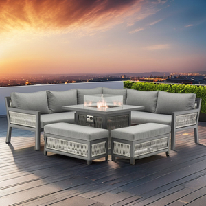 Nhỏ gọn grey Terrace vườn ngoài trời Patio giá rẻ London mây đồ nội thất sofa ngoài trời Set với nhôm Lift lửa Pit bảng - Product Image 4