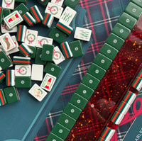Jeu de Mahjong Vert Pin de Noël avec Tuiles Américaines Personnalisées en Acrylique Gravé pour Soirée de Jeu en Famille