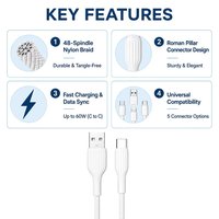 Kabel USB2.0 A ke Micro B Pengisian Cepat 3A 480Mbps Sinkronisasi Data TPE High Gloss 1M Putih Kabel Charger Android OEM Grosir
