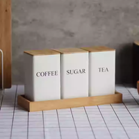 Ensemble de boîtes à café, thé, sucre et céréales en métal de style américain avec couvercle en bambou, contenants de stockage alimentaire pour produits secs, cadeau d'affaires