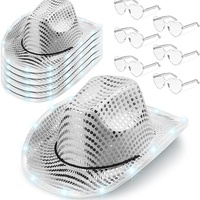 Customization Disco Ball Festival Glitter lucente luce lustrini Led Cowboy cappello al buio con luce per gli uomini adulti