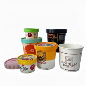 Copo de sorvete reciclável com logotipo personalizado impresso, tigelas de iogurte congelado 3/4/5/8/12/16 onças