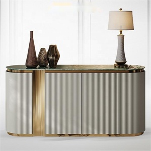 <span class=keywords><strong>Momoda</strong></span> nueva cubierta de cuero beige pata de metal dorado Aparador de lujo Moderno Lujo Mármol Top Buffet Gabinete Aparador - Product Image 3