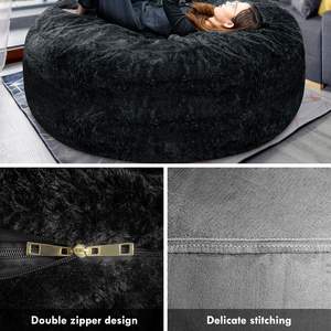 Funda de Sofá Tipo Puff de Terciopelo Suave y Esponjoso, Redonda, Extra Suave, Moderna, para Hogar u Oficina, Cojín Individual, Color Negro - Product Image 4