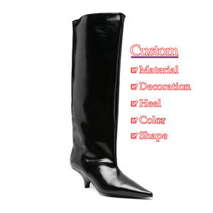 निर्माता कस्टम नई महिलाओं के अनुकूलित चमकदार पेटेंट चमड़े के नरम चमड़े के कम वेज महिलाओं की घुटने की लंबाई ढीली - Product Image 2