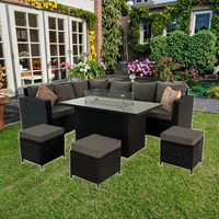 Ensemble de 9 chaises de patio en rotin PE résistant aux UV avec tissu, pour coin repas, foyer extérieur, cour, salle de sport, salon élégant, parc