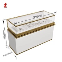 Vitrine de présentation de bijoux minimaliste en verre trempé, vue à 360°, comptoir modulaire, base à lattes blanche, cadre noir, LED, verrouillable, pour boutique